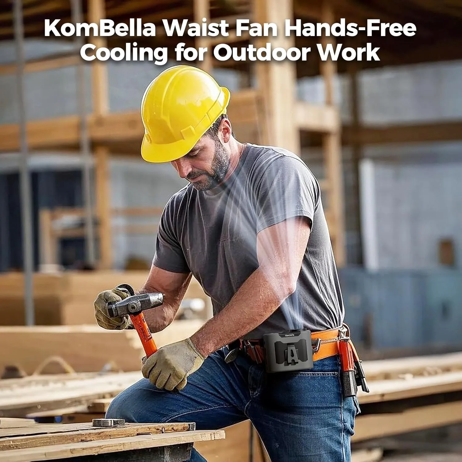 KOMBELLA Portable Waist Fan Clip on Belt, 2025 Upgraded Shirt Fan with 10000mAh Battery & 5 Speeds, 35H Hands-Free Cool Clip for Jobsite, Camping, Travel(Grey)