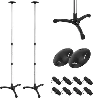 KOMCLUB Telescopic Cover Support Rod 2- Multiple Adjustable Silver Aluminum Support Rod with 8 Ropes and Steel Base, Foldable Marine Canopy Pole, Suitable for Yachts, Fishing Boats (Maximum 53.5 in)