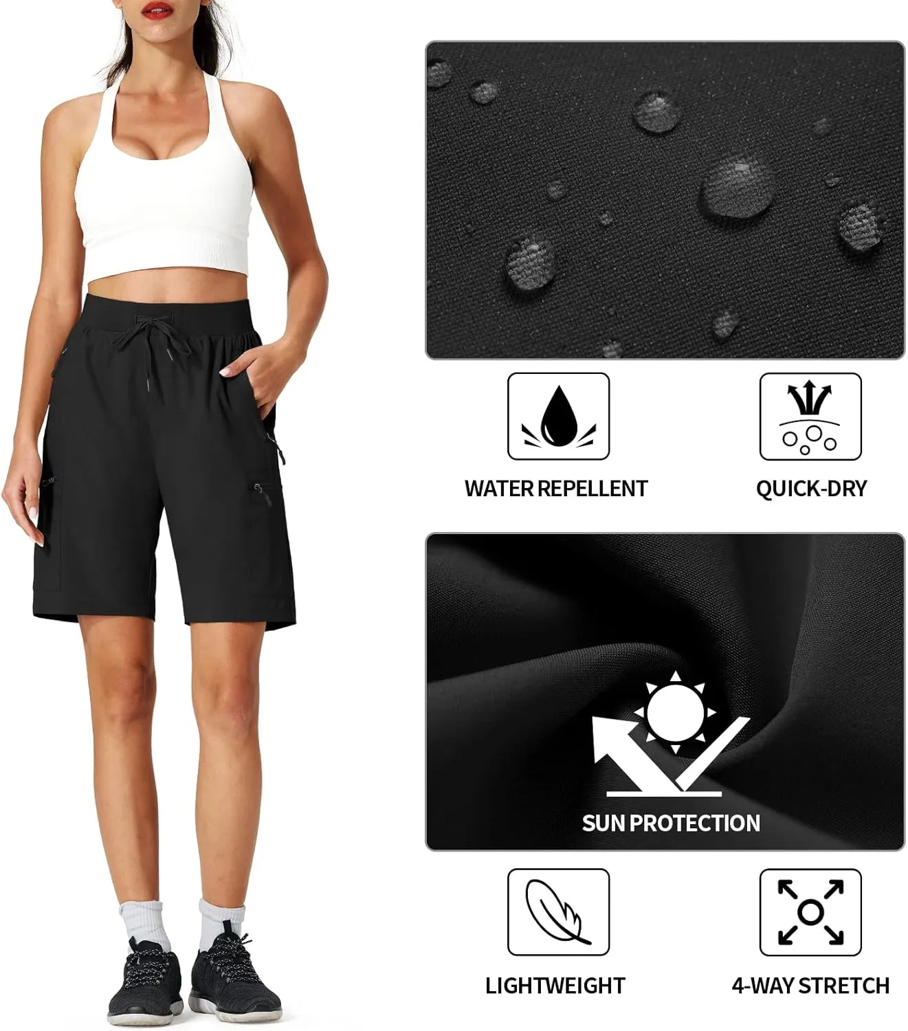 Ksmien Women's Hiking Cargo Shorts Quick Dry Lightweight Summer Shorts with Zipper Pockets for Travel Golf Camping
