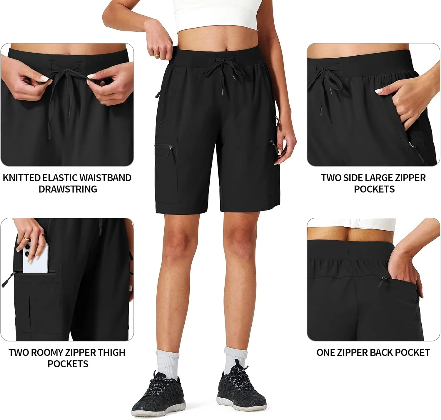 Ksmien Women's Hiking Cargo Shorts Quick Dry Lightweight Summer Shorts with Zipper Pockets for Travel Golf Camping