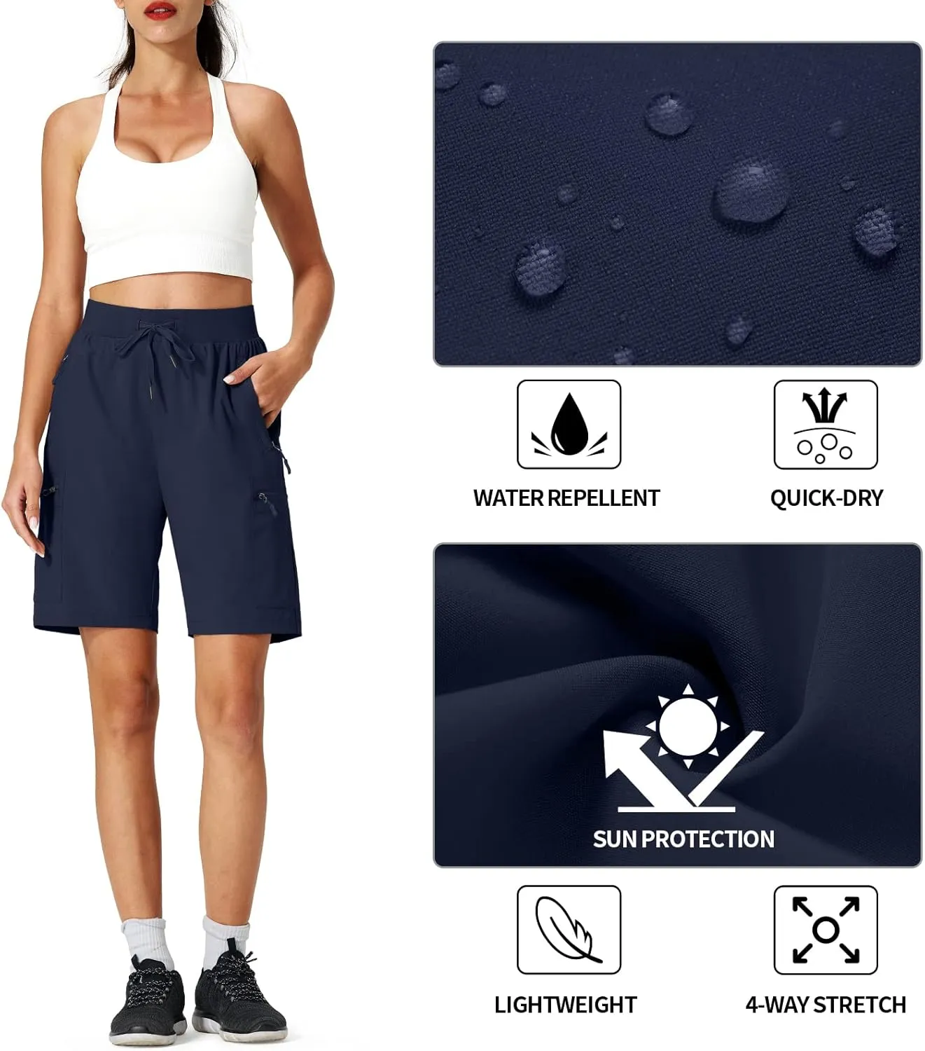 Ksmien Women's Hiking Cargo Shorts Quick Dry Lightweight Summer Shorts with Zipper Pockets for Travel Golf Camping