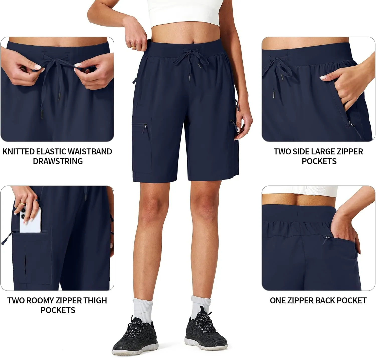 Ksmien Women's Hiking Cargo Shorts Quick Dry Lightweight Summer Shorts with Zipper Pockets for Travel Golf Camping