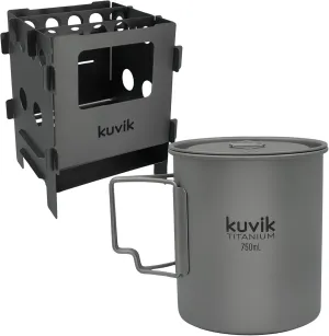 Kuvik Titanium Compact Wood Stove & 750ml (25.4 oz) Titanium Pot Bundle