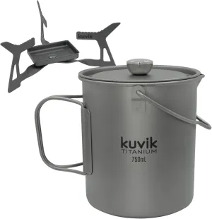 Kuvik Titanium Micro Solid Fuel Stove & 750ml (25.4 oz) Titanium French Press Bundle