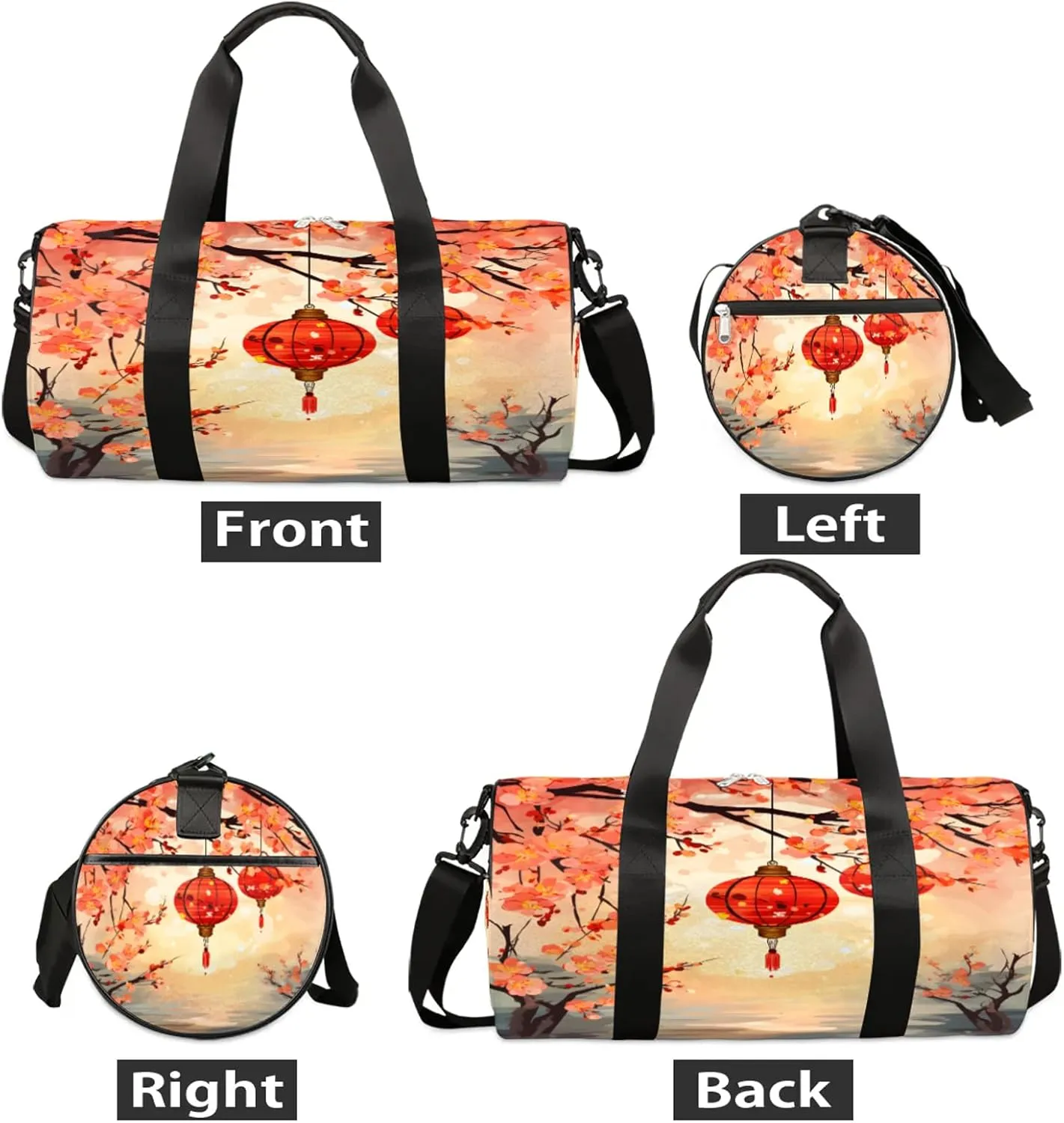 Lantern Cherry Blossoms Pattern Sports Gym Bag for Men Women Lightweight Travel Duffle Bag with Shoulder Strap Waterproof Carry On Weekender Overnight Bag for Travel Sports Gym