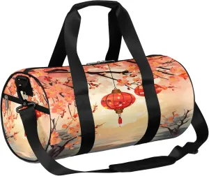 Lantern Cherry Blossoms Pattern Sports Gym Bag for Men Women Lightweight Travel Duffle Bag with Shoulder Strap Waterproof Carry On Weekender Overnight Bag for Travel Sports Gym