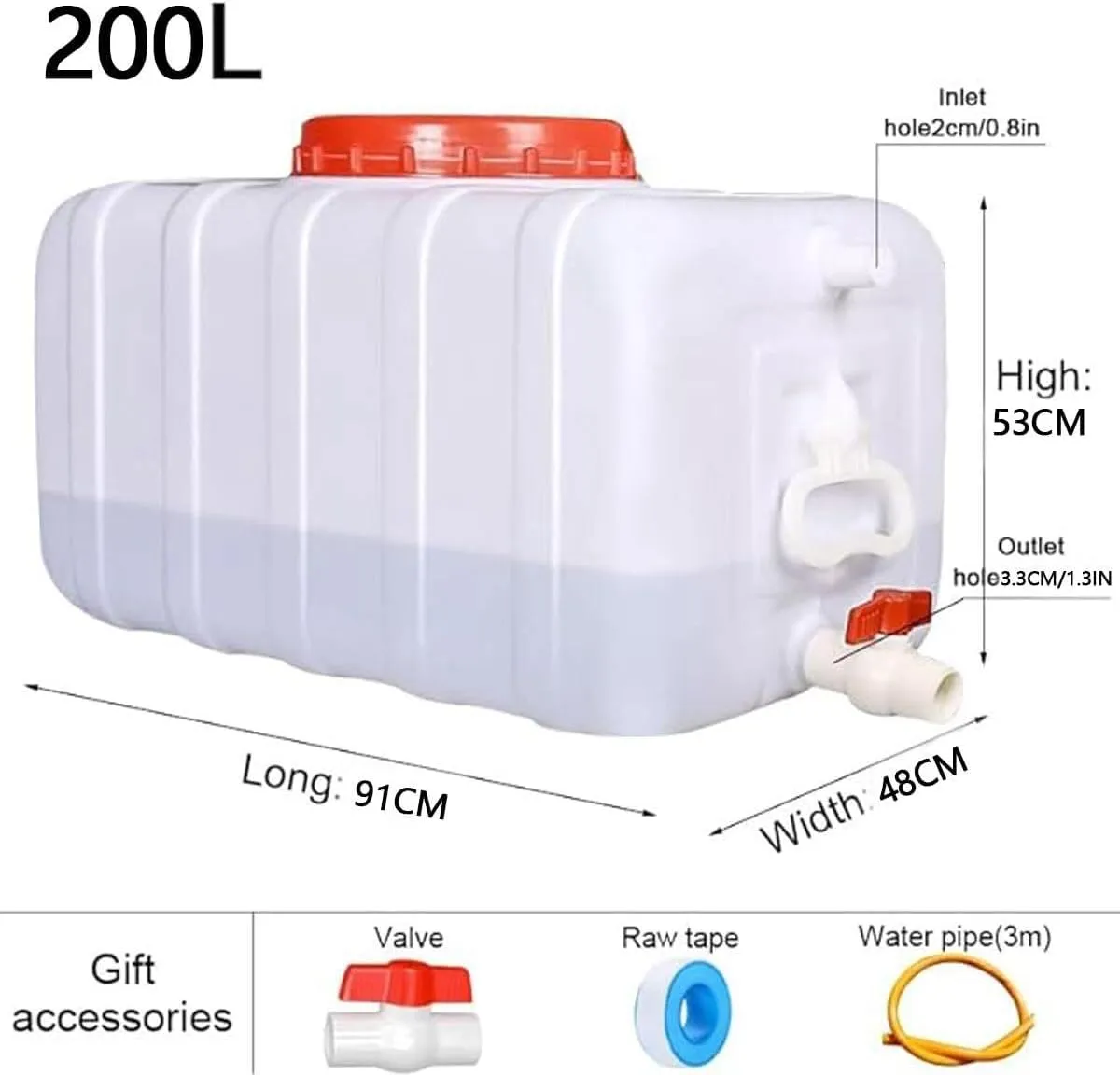 Large Plastic Water Storage Tanks 50L/80L/110L/200L Emergency Water Storage Camping & Hiking Water Storage Water Container Multifunctional Water Tank