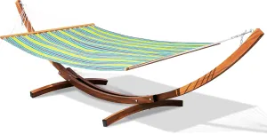 Lazy Daze Hammocks Outside 12 FT Double Quick Dry Textliene Hammock with Stand Included Curved Metal Hammock Stand for Outdoor 450 Lbs Capacity, Green Stripes