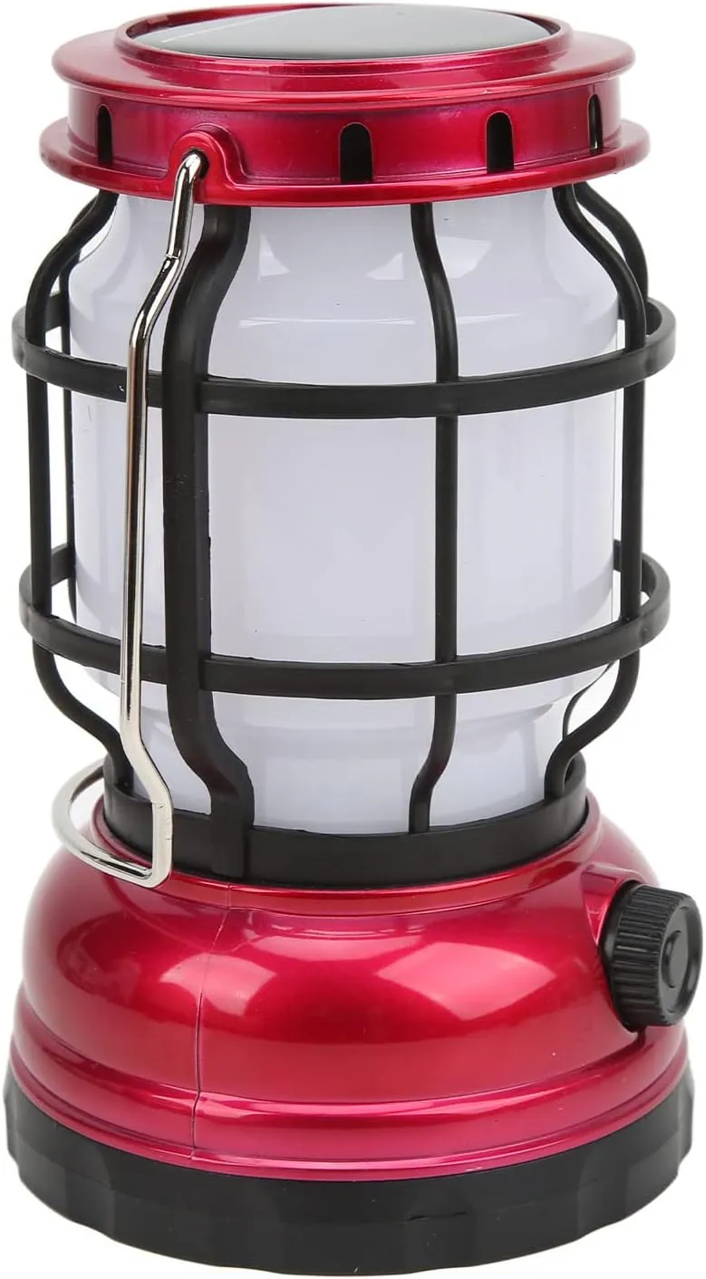 LED Camping Lantern USB Rechargeable Solar Powered Camping Light Emergency Hiking Home (Red)