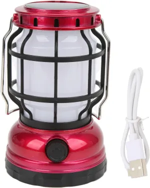 LED Camping Lantern USB Rechargeable Solar Powered Camping Light Emergency Hiking Home (Red)