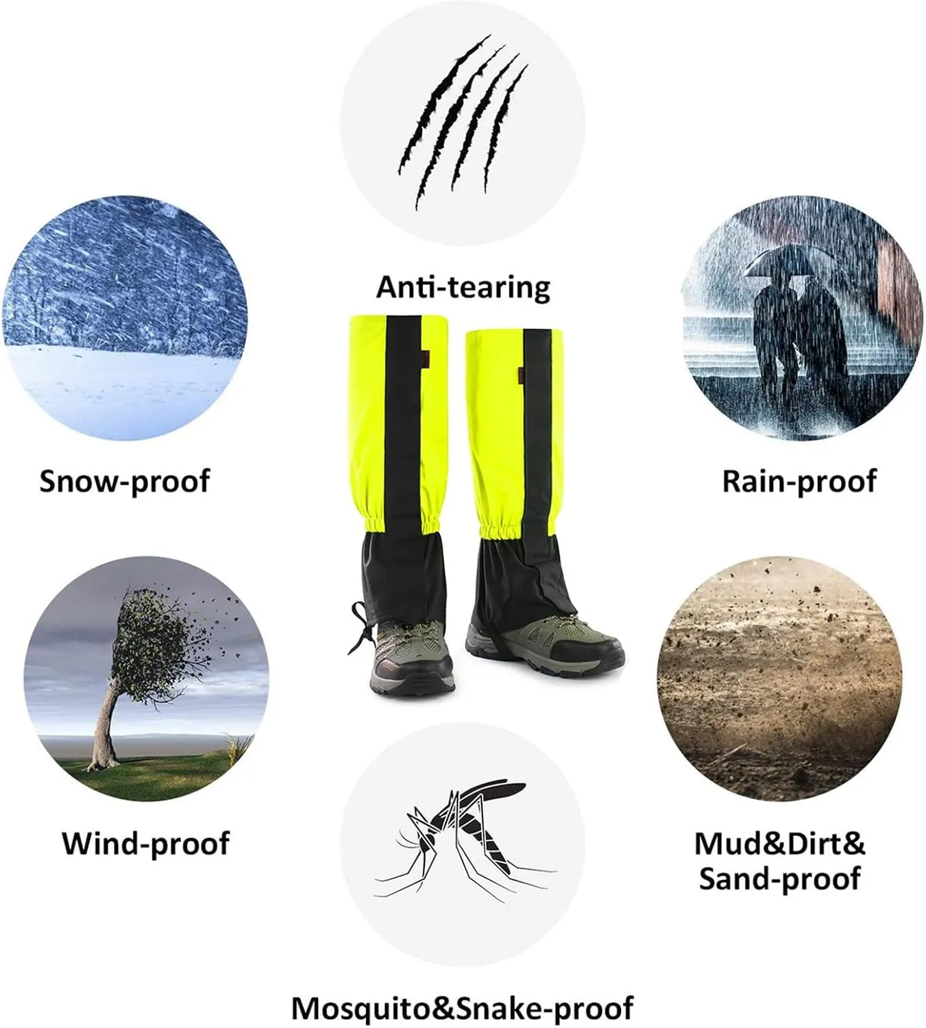 Leg Gaiters,Extended Lightweight Gaiters,Adjustable Size Gaiters,Outdoor Gaiters for Hiking,Skiing and Walking (1 Pair)