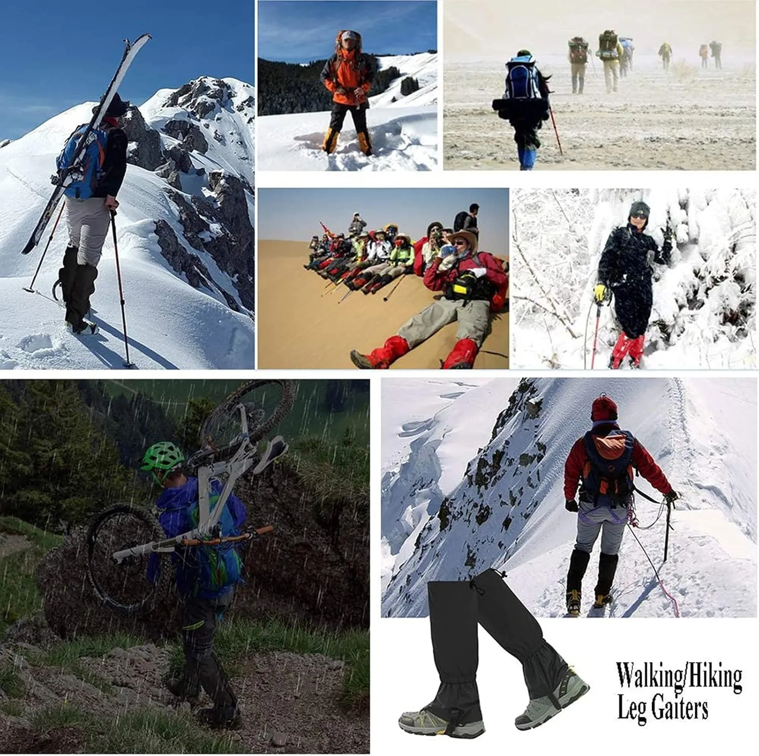 Leg Hiking Gaiters,Waterproof and Breathable Leg Wrappings, Adjustable Lightweight Shoes Leggings for Camping, Mountain and Snowshoeing