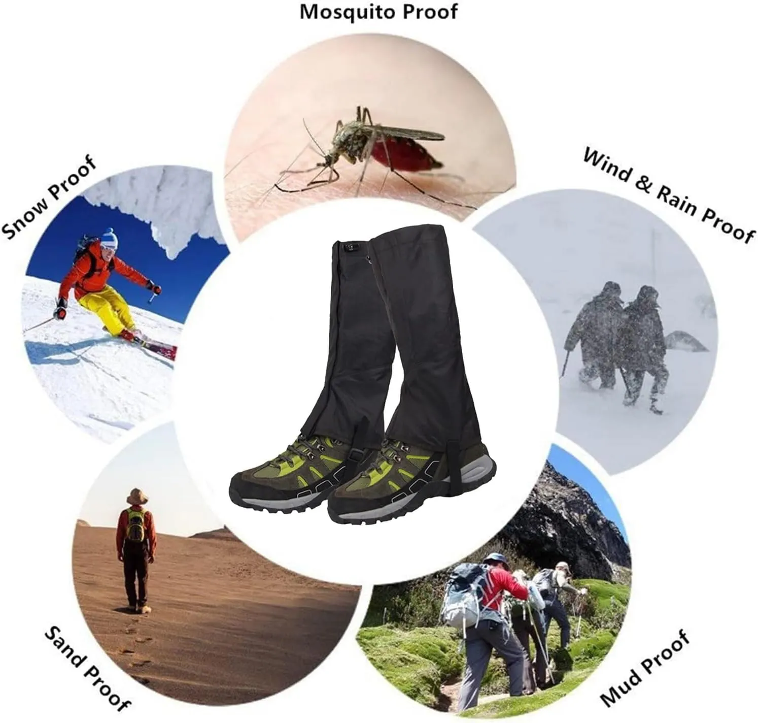 Leg Hiking Gaiters,Waterproof and Breathable Leg Wrappings, Adjustable Lightweight Shoes Leggings for Camping, Mountain and Snowshoeing