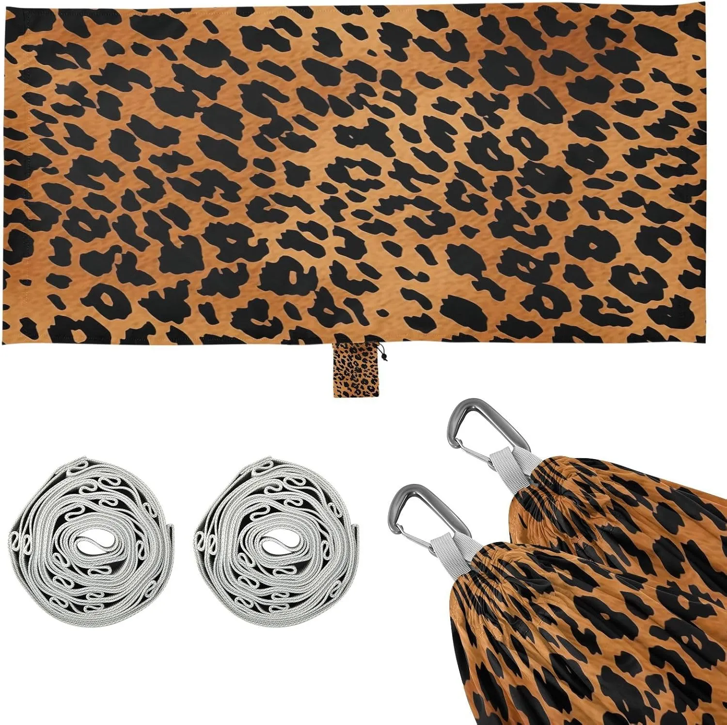 Leopard Print Camping Hammock, Single Portable Hammocks with Tree Straps & Attached Carry Bag, 330Lbs Capacity Perfect for Outside Indoor Hiking Beach Backpack Travel