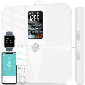 Lepulse Body Composition Scale, 8 Electrode Bathroom Smart Scale with Bmi, Body Fat, Muscle Mass, Scale for Body Weight and Fat with 20 Body Fat Scale, Large Color Display and Report (White)
