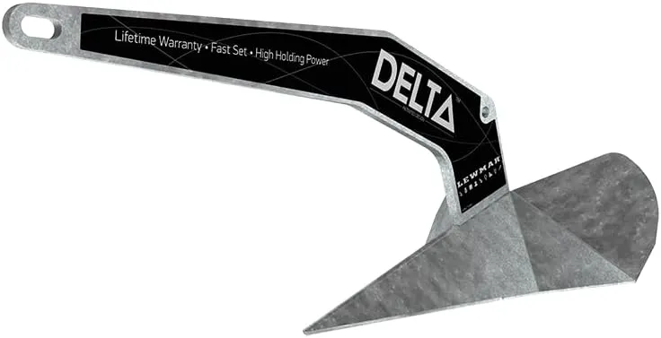Lewmar Galvanized Steel Delta Anchor 9 lbs. for Boats 12'- 21', Lead ballasted tip for Quick Setting, Integrated Eye for Trip line, Measures 20-1/4" L x 9" W x 9" H - 2020202222