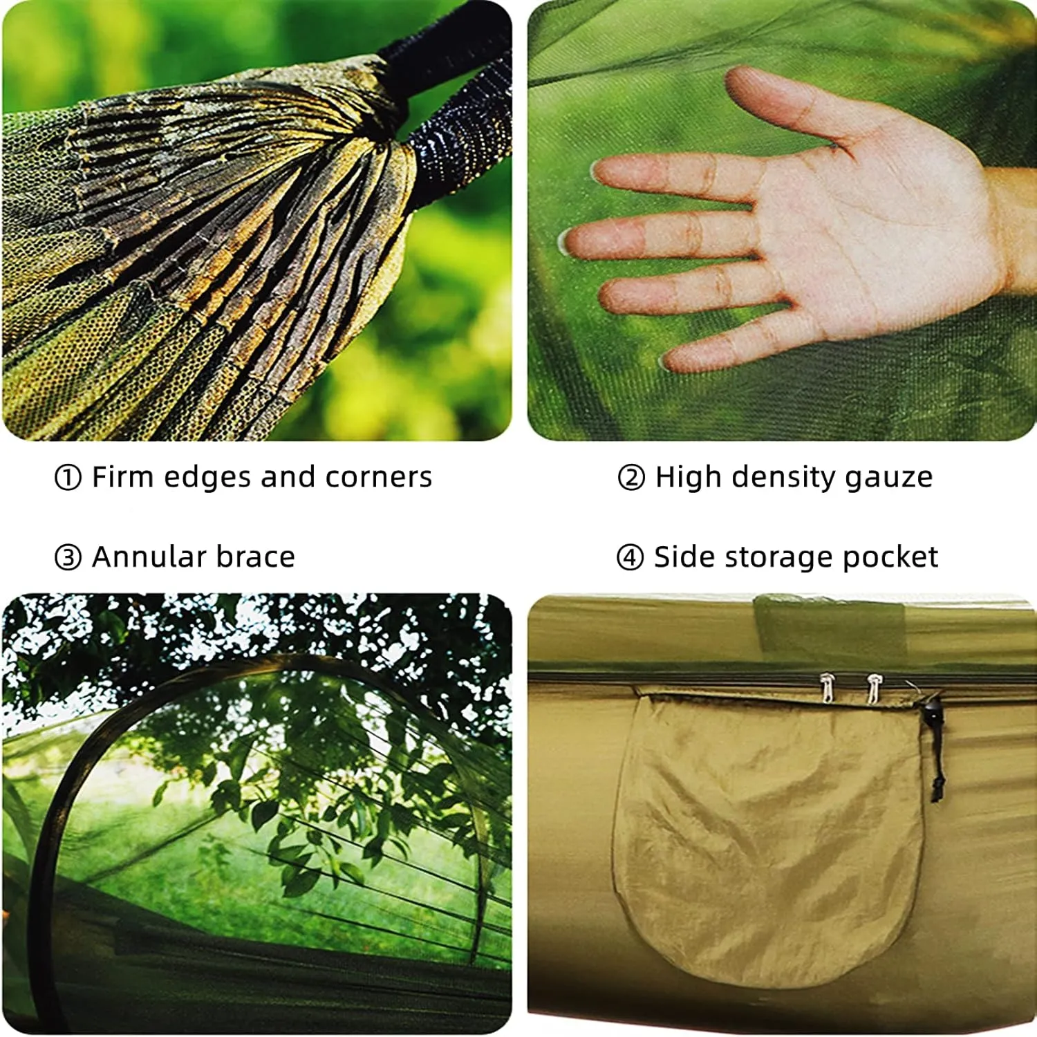 LFL Portable Camping Hammock with Mosquito Net, 1-2 Person Outdoor Swing Hammock, Nylon Parachute Material, Outside Quick Opening, Hiking Travel Courtyard (Orange)