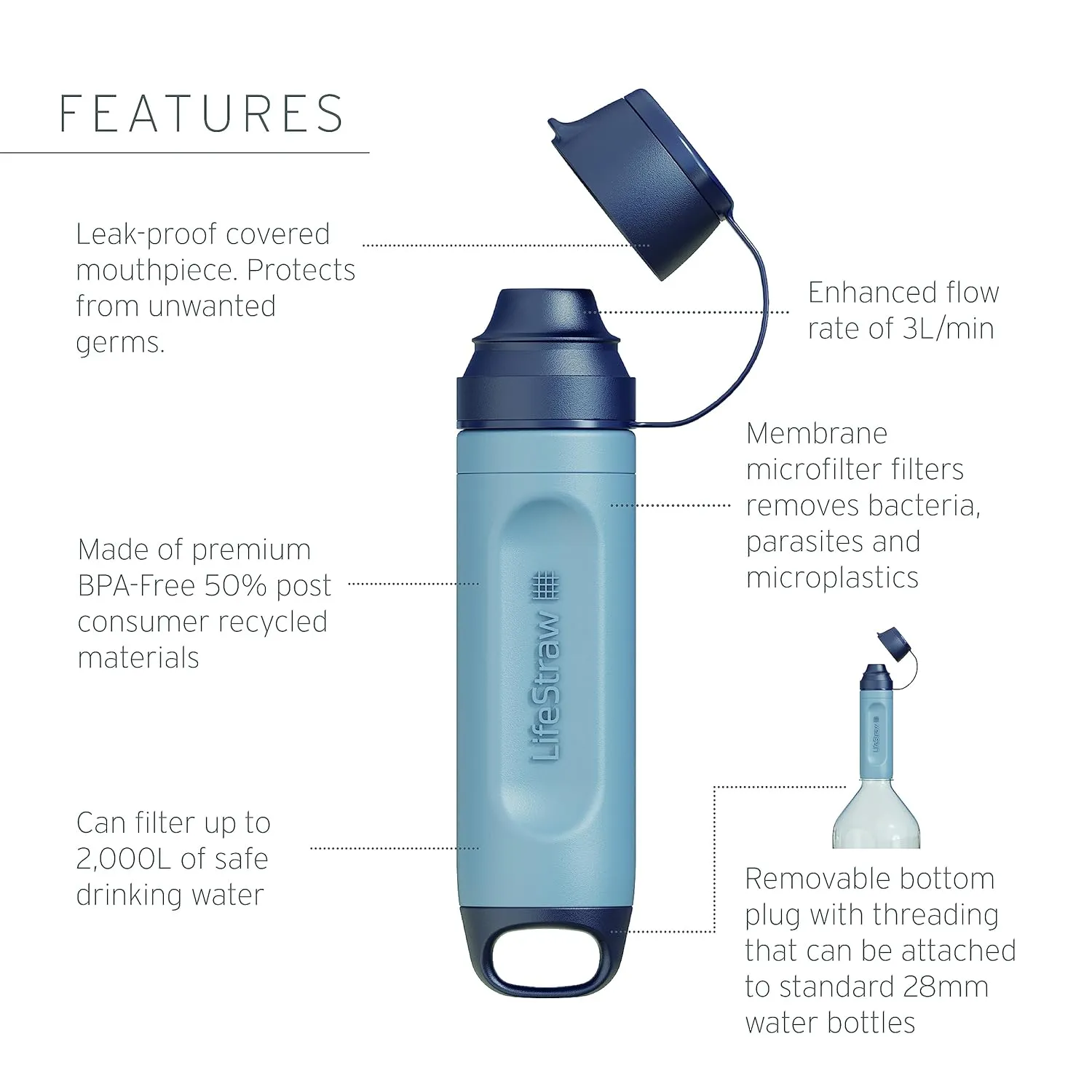 LifeStraw Peak Series – Solo Personal Water Filter for Hiking, Camping, Travel, Survival and Emergency preparedness. Removes Bacteria, parasites and microplastics, Pink Lemonade