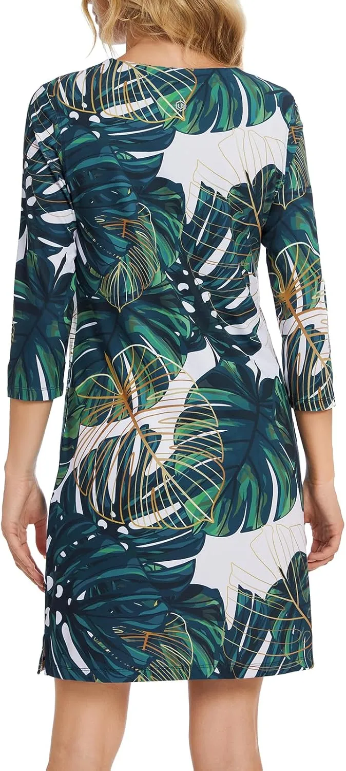 Lightbare Women’s 3/4 Sleeve Dress with Pockets UPF 50  Casual Sun Dress Breathable Quick Dry for Beach Hiking Outdoors Party