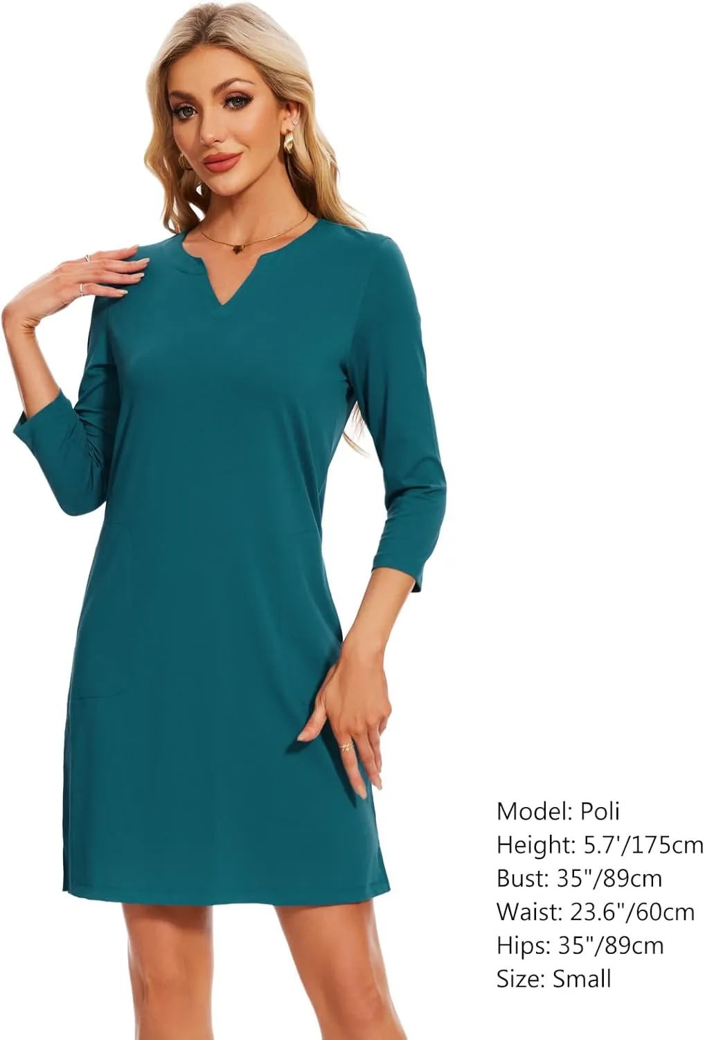 Lightbare Women’s 3/4 Sleeve Dress with Pockets UPF 50  Casual Sun Dress Breathable Quick Dry for Beach Hiking Outdoors Party
