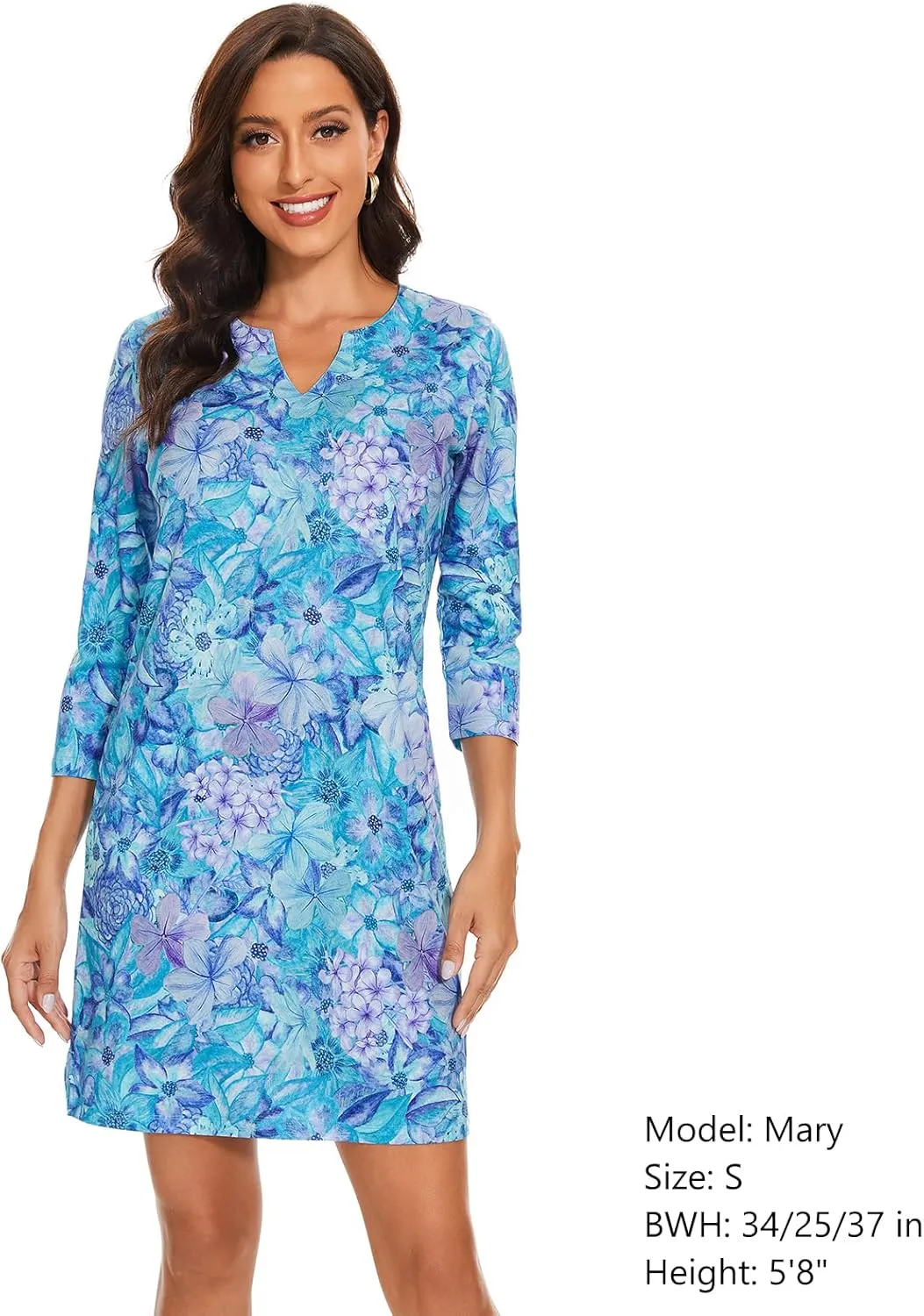 Lightbare Women’s 3/4 Sleeve Dress with Pockets UPF 50  Casual Sun Dress Breathable Quick Dry for Beach Hiking Outdoors Party