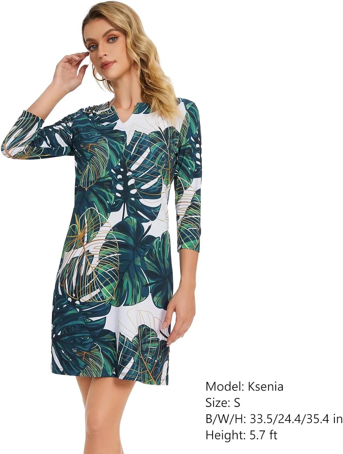 Lightbare Women’s 3/4 Sleeve Dress with Pockets UPF 50  Casual Sun Dress Breathable Quick Dry for Beach Hiking Outdoors Party