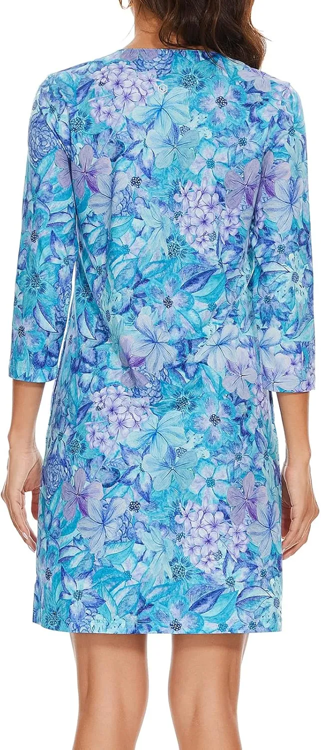 Lightbare Women’s 3/4 Sleeve Dress with Pockets UPF 50  Casual Sun Dress Breathable Quick Dry for Beach Hiking Outdoors Party