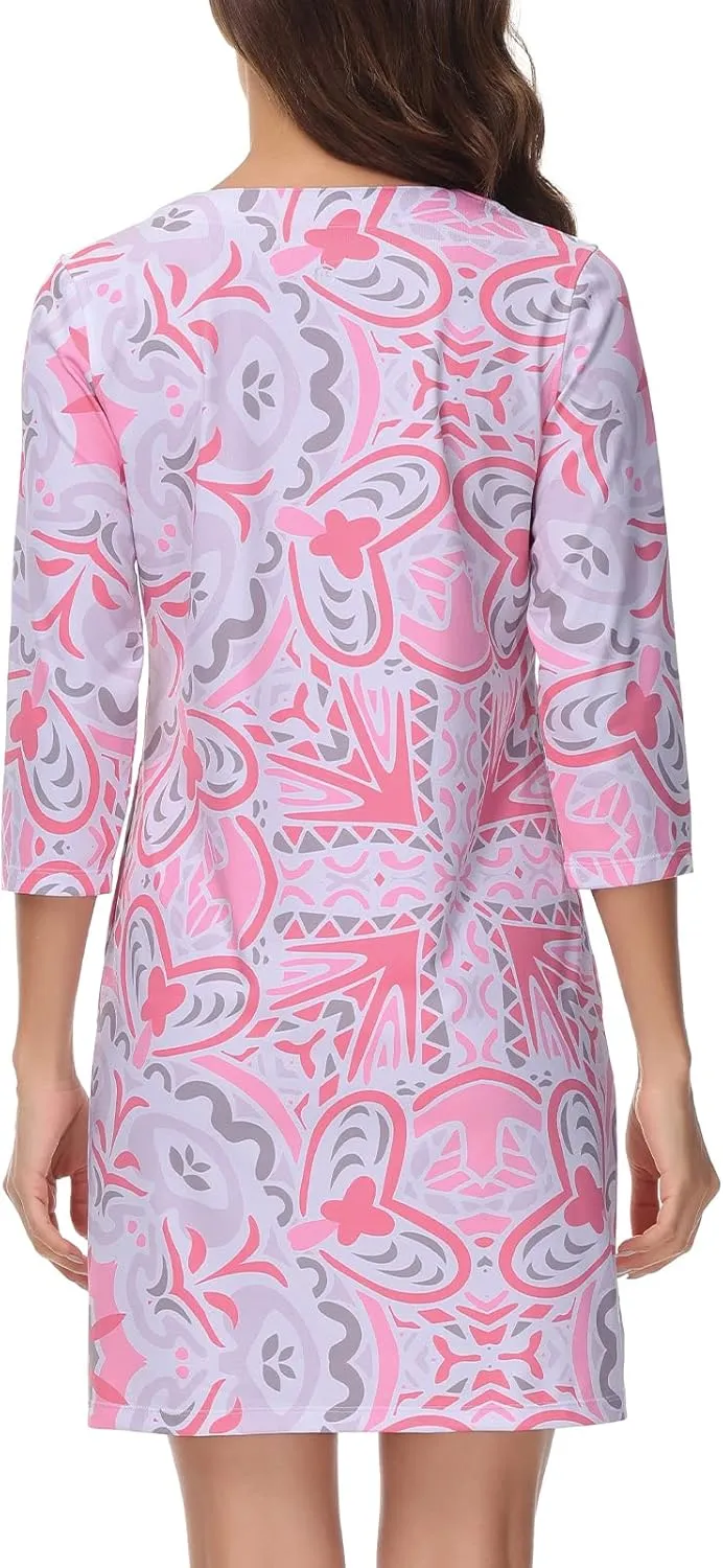 Lightbare Women’s 3/4 Sleeve Dress with Pockets UPF 50  Casual Sun Dress Breathable Quick Dry for Beach Hiking Outdoors Party