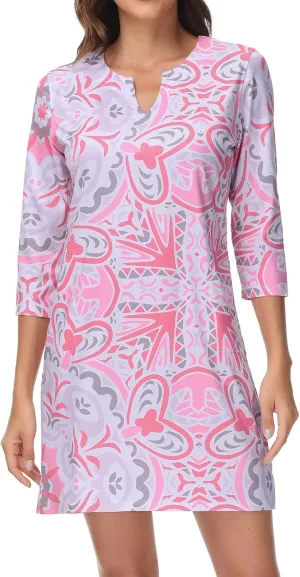 Lightbare Women’s 3/4 Sleeve Dress with Pockets UPF 50  Casual Sun Dress Breathable Quick Dry for Beach Hiking Outdoors Party