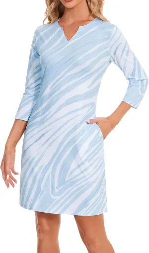 Lightbare Women’s 3/4 Sleeve Dress with Pockets UPF 50  Casual Sun Dress Breathable Quick Dry for Beach Hiking Outdoors Party