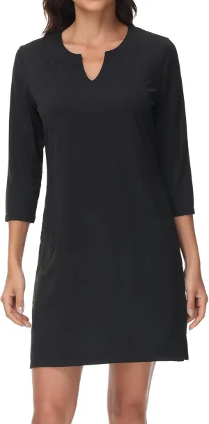 Lightbare Women’s 3/4 Sleeve Dress with Pockets UPF 50  Casual Sun Dress Breathable Quick Dry for Beach Hiking Outdoors Party