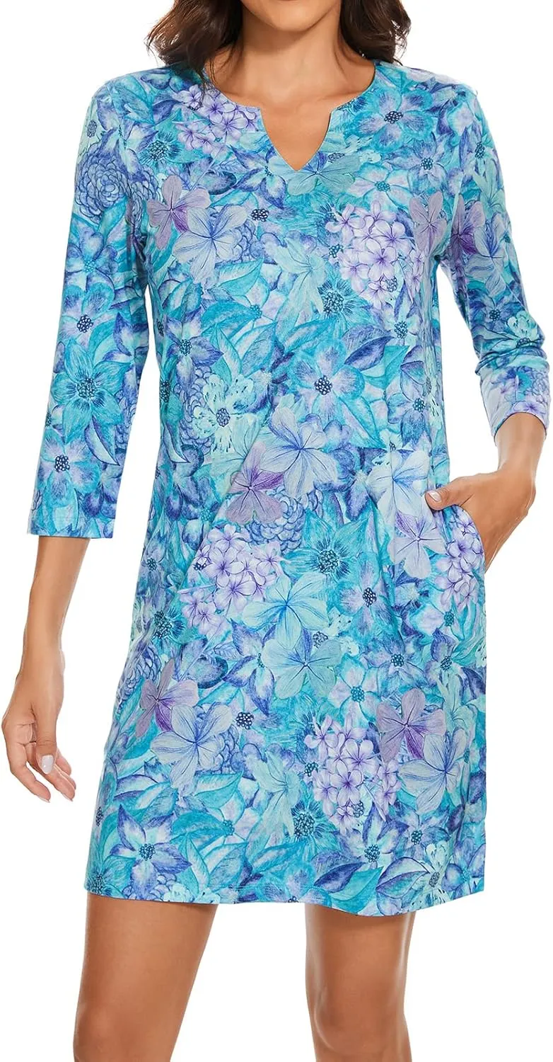 Lightbare Women’s 3/4 Sleeve Dress with Pockets UPF 50  Casual Sun Dress Breathable Quick Dry for Beach Hiking Outdoors Party