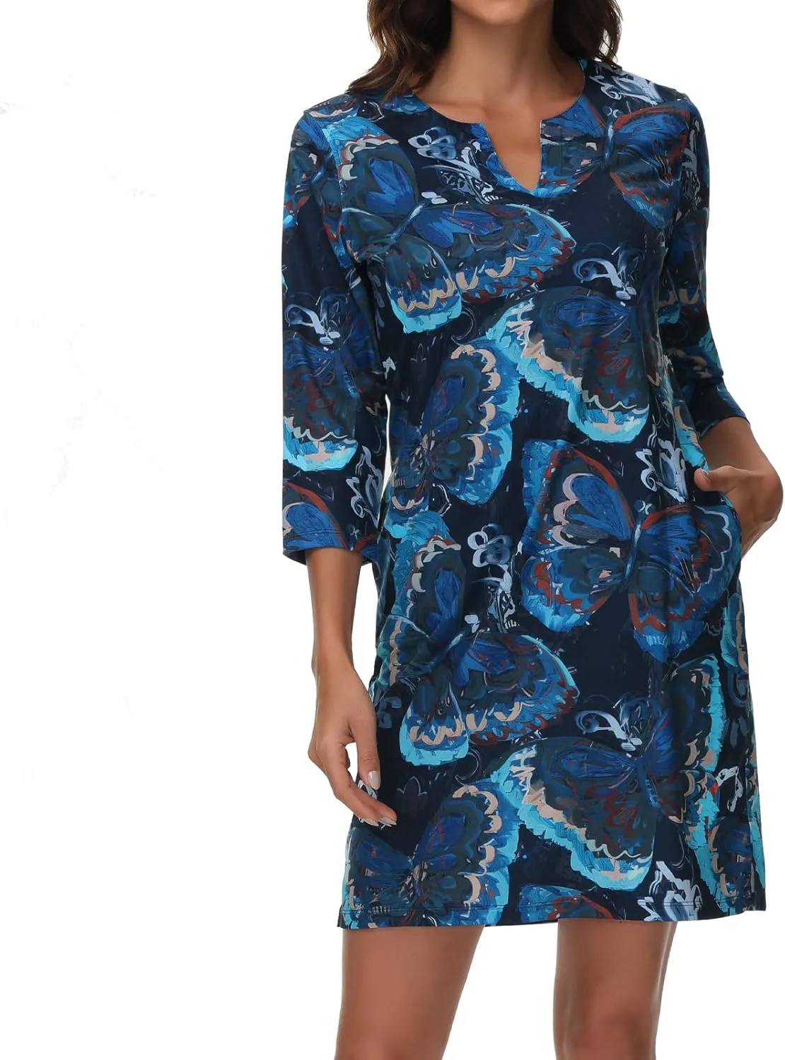 Lightbare Women’s 3/4 Sleeve Dress with Pockets UPF 50  Casual Sun Dress Breathable Quick Dry for Beach Hiking Outdoors Party