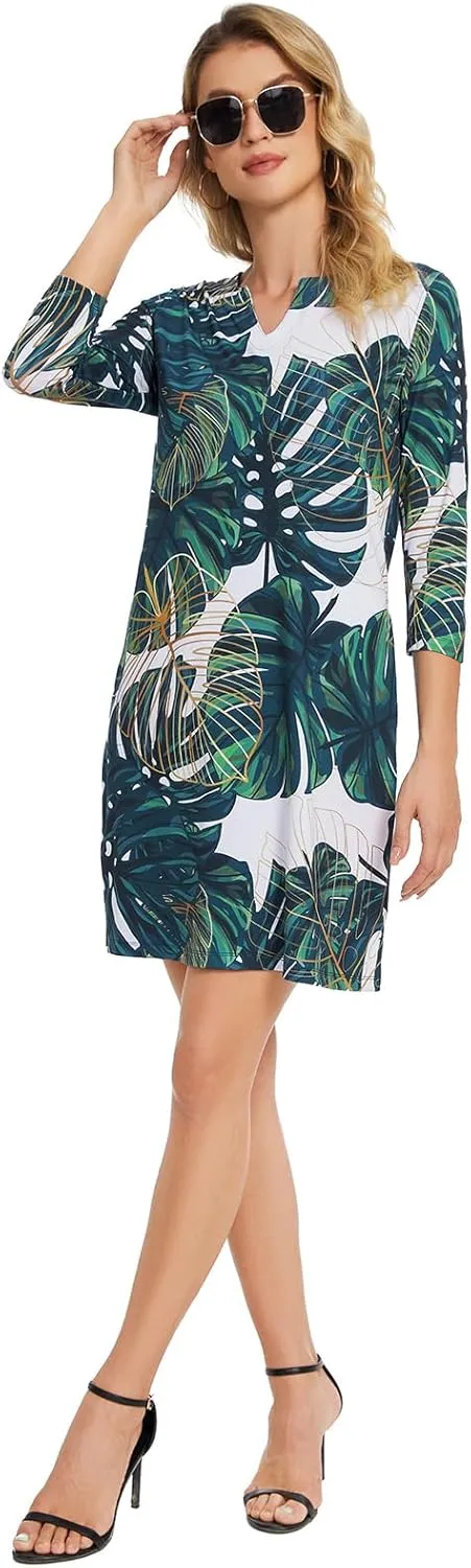 Lightbare Women’s 3/4 Sleeve Dress with Pockets UPF 50  Casual Sun Dress Breathable Quick Dry for Beach Hiking Outdoors Party