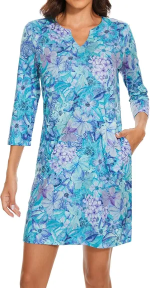 Lightbare Women’s 3/4 Sleeve Dress with Pockets UPF 50  Casual Sun Dress Breathable Quick Dry for Beach Hiking Outdoors Party