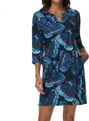 Lightbare Women’s 3/4 Sleeve Dress with Pockets UPF 50  Casual Sun Dress Breathable Quick Dry for Beach Hiking Outdoors Party