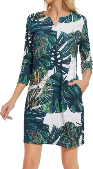 Lightbare Women’s 3/4 Sleeve Dress with Pockets UPF 50  Casual Sun Dress Breathable Quick Dry for Beach Hiking Outdoors Party