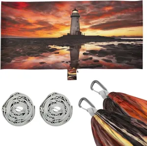 Lighthouse Camping Hammock, Single Portable Hammocks with Tree Straps & Attached Carry Bag, 330Lbs Capacity Perfect for Outside Indoor Hiking Beach Backpack Travel