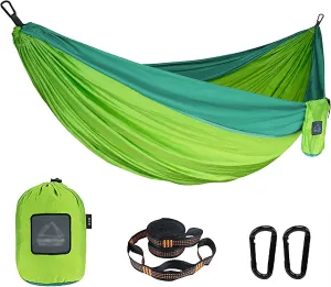 Lightweight Camping Hammock, Double Hammock with Tree Straps, Travel Portable Hammocks Nylon Hammock for Outsides Backpacking Beach Backyard Patio Hiking (Color : Fruit Green, Size : 260 * 135CM)