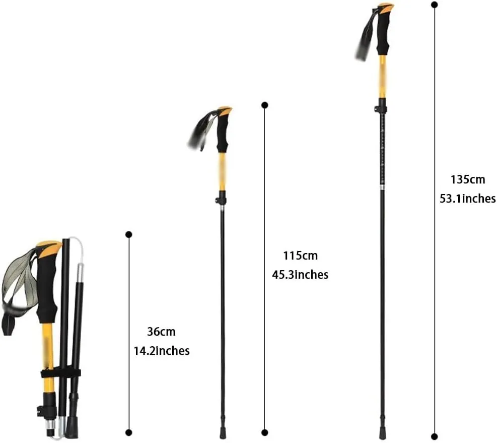 Lightweight Folding Walking Sticks, 2pc Adjustable Trekking Poles, Tri-fold Design Hiking Gear, for Backpacking