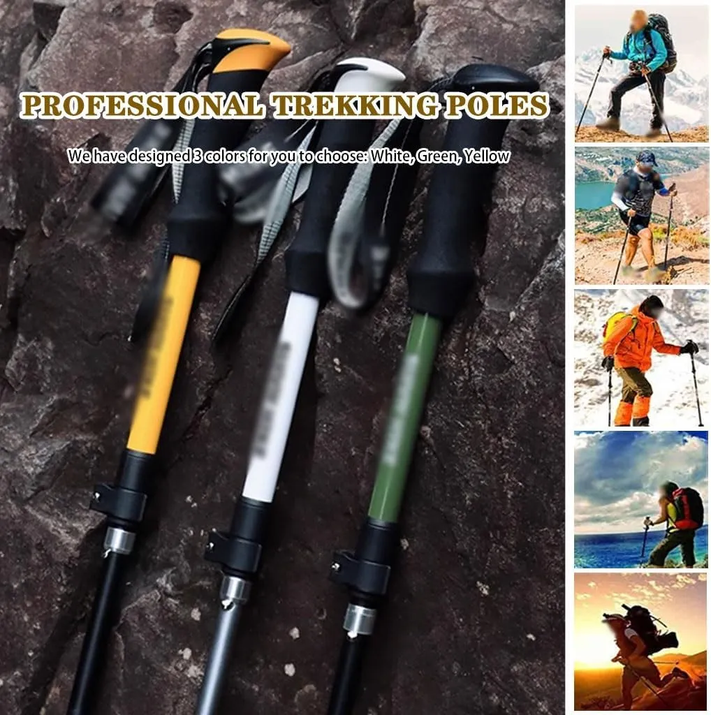 Lightweight Folding Walking Sticks, 2pc Adjustable Trekking Poles, Tri-fold Design Hiking Gear, for Backpacking