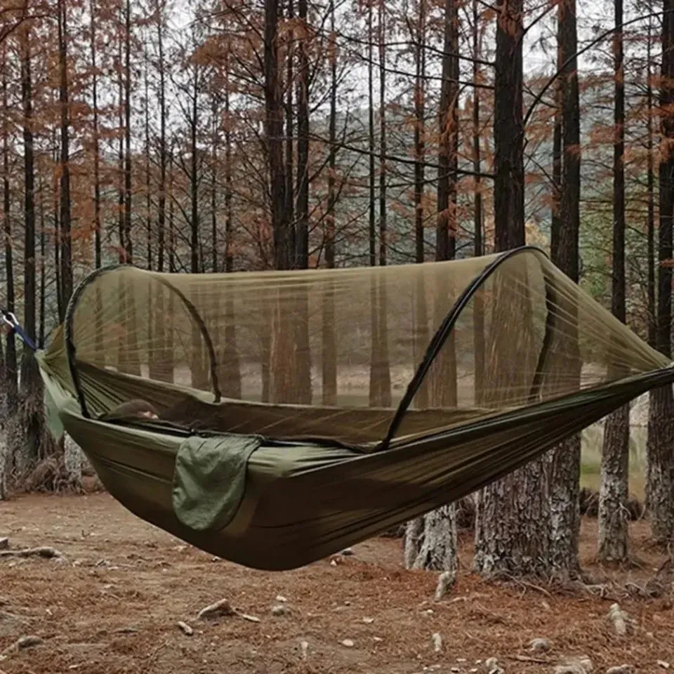 Lightweight Outdoor Camping Hammock with Mosquito Net – High-Strength Parachute Fabric Hanging Bed (250x120cm) for Hiking, Backpacking & Travel