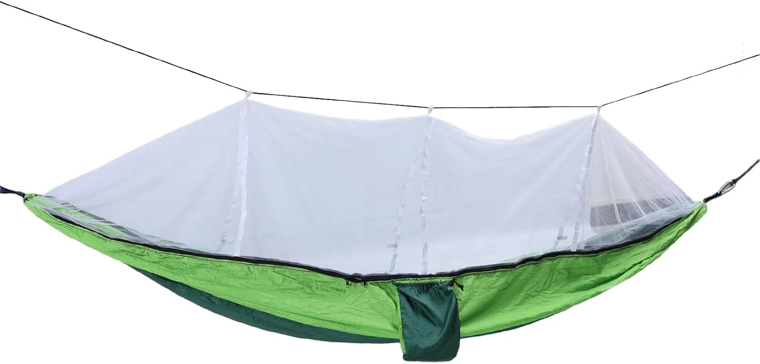 Lightweight Portable Hammock with Net Tear Breathable Design Boat Shaped Structure for Camping Picnic (Dark Green with Fruit Green (White Net))
