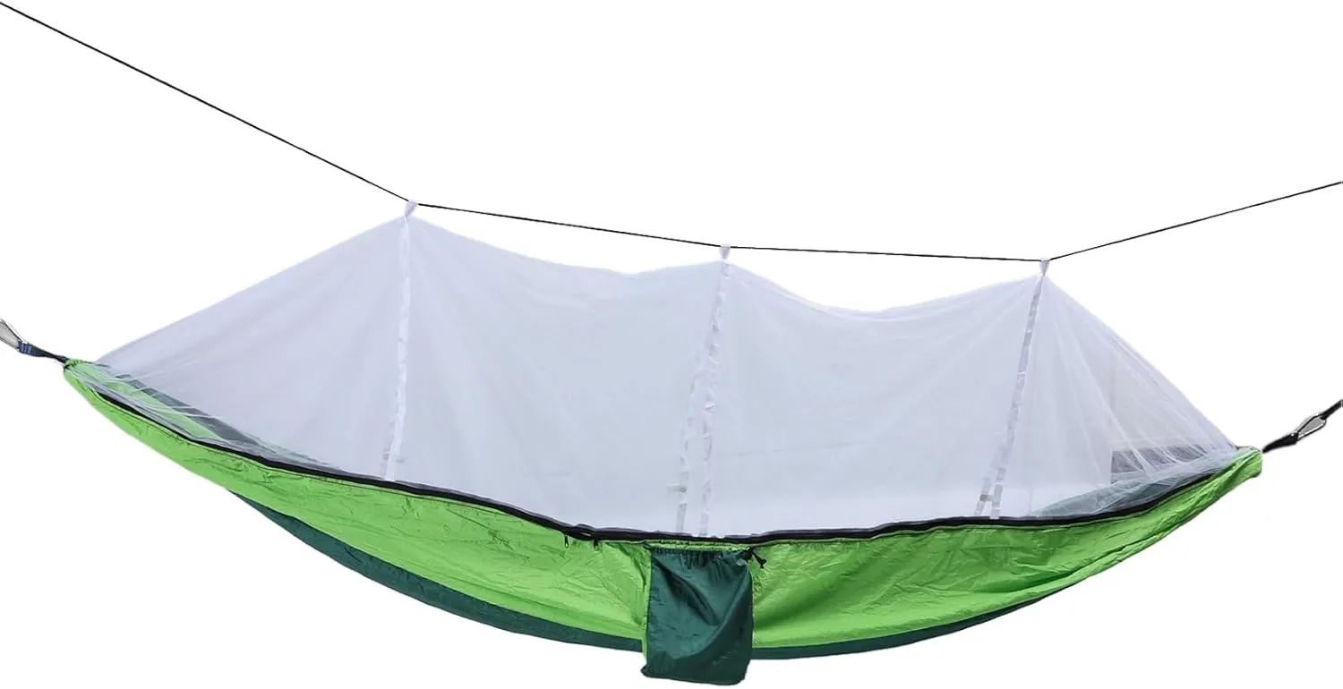 Lightweight Portable Hammock with Net Tear Breathable Design Boat Shaped Structure for Camping Picnic (Dark Green with Fruit Green (White Net))