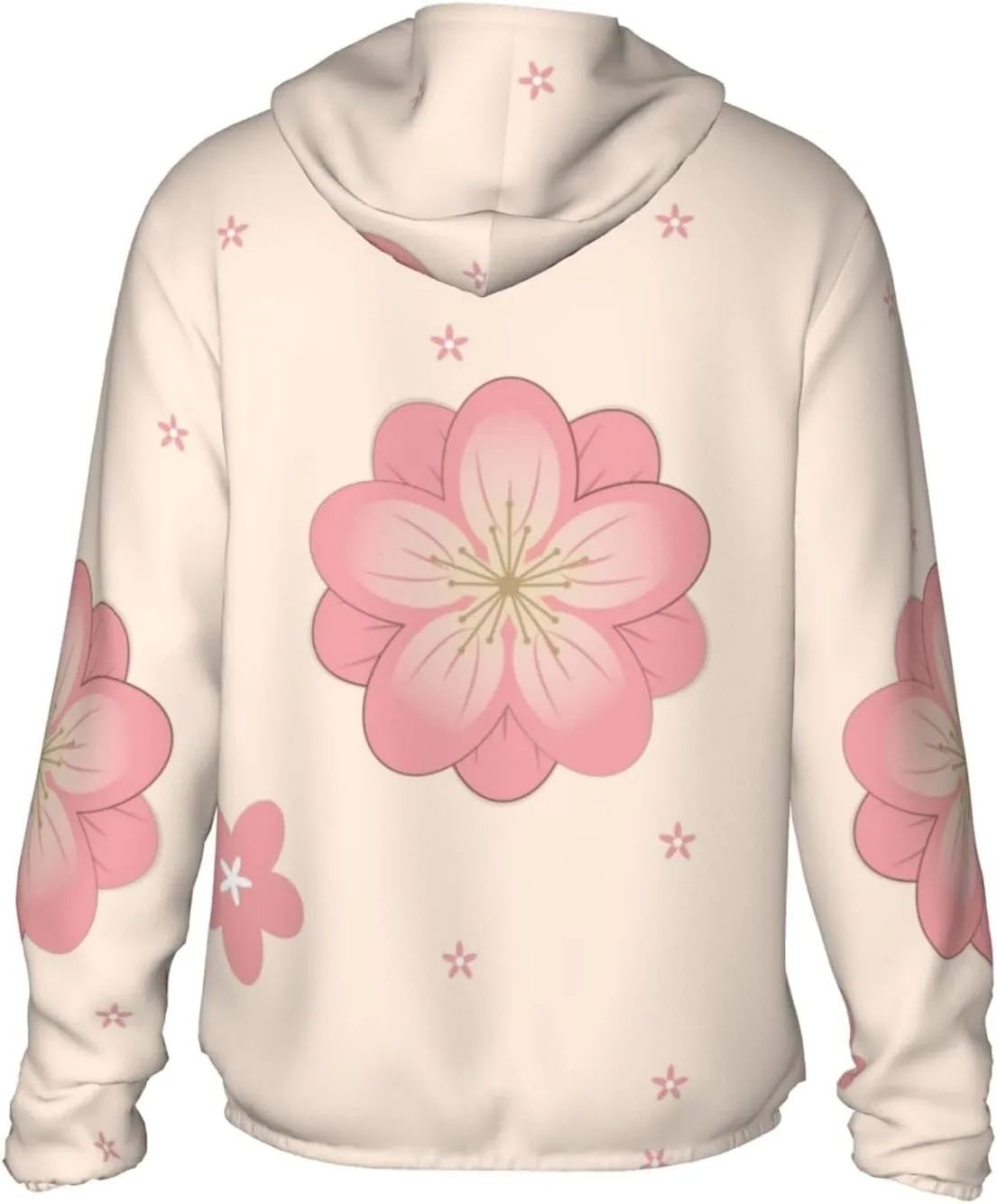 Lightweight UV Protection Sun Jacket, Pink Cherry Blossoms Print Sportswear Hooded Sunblock Shirt for Outdoor