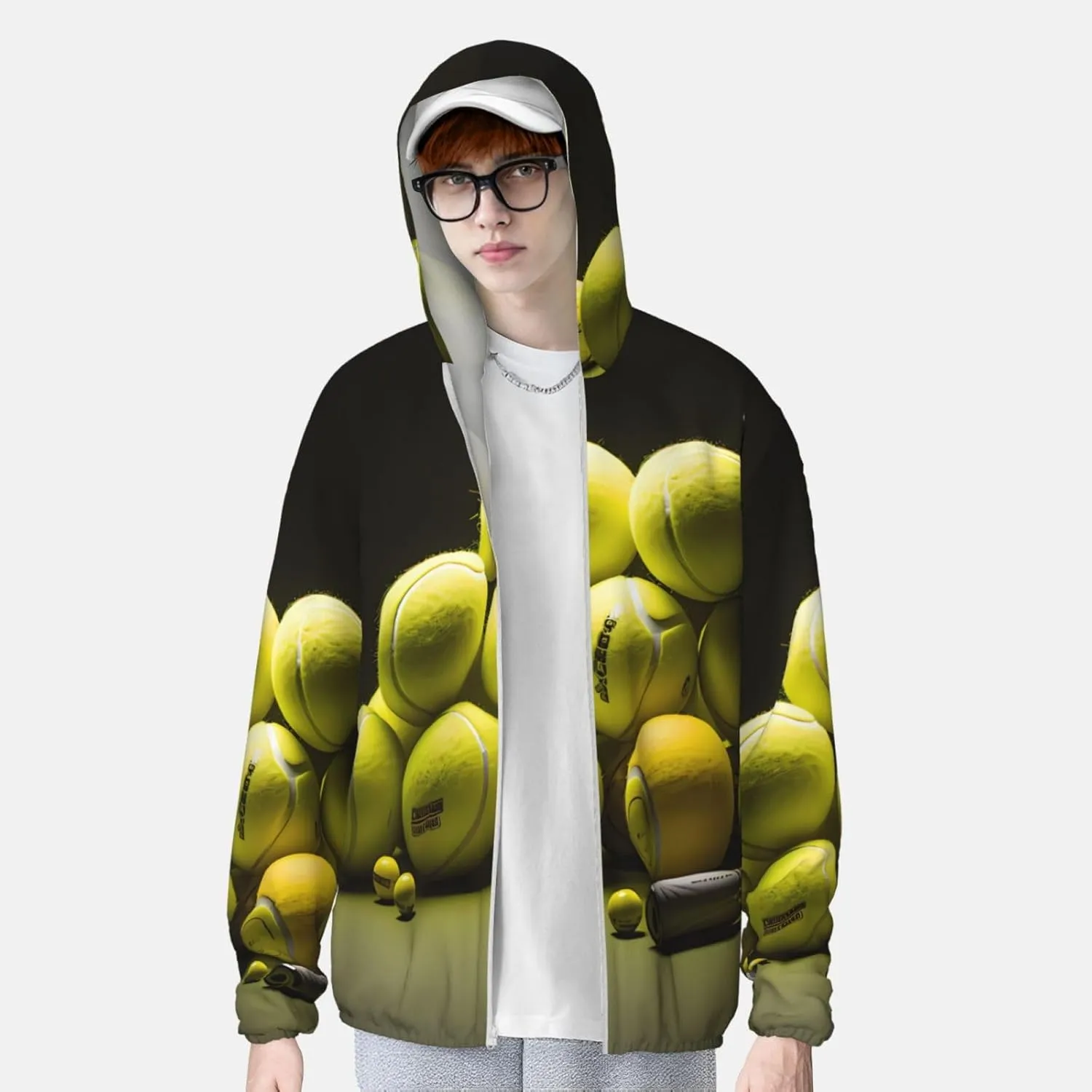 Lightweight UV Protection Sun Jacket, Tennis diagram Print Sportswear Hooded Sunblock Shirt for Outdoor