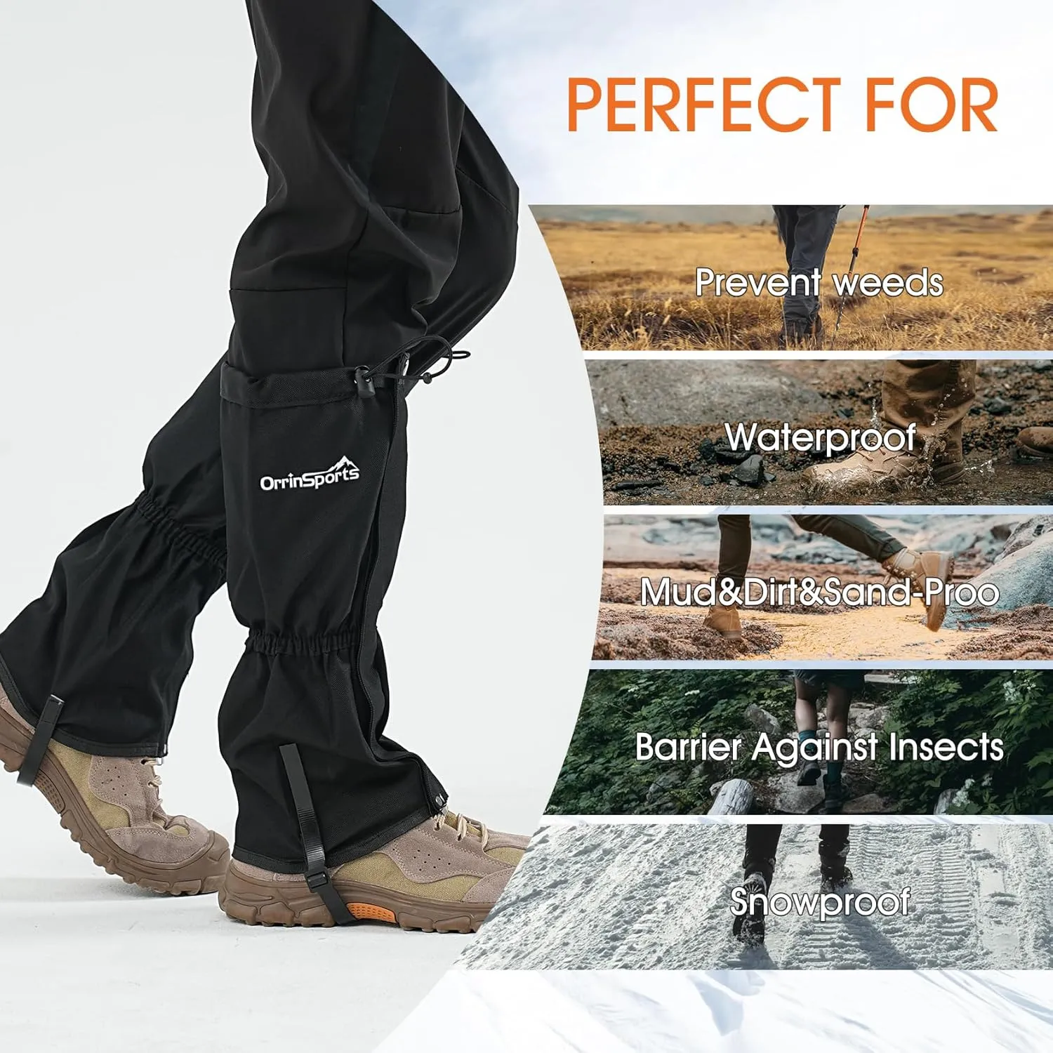 likloks Leg Gaiters for Men & Women, Adjustable Hiking Gaiters for Boots, Durable Lightweight Gaiters for Outdoor Activities
