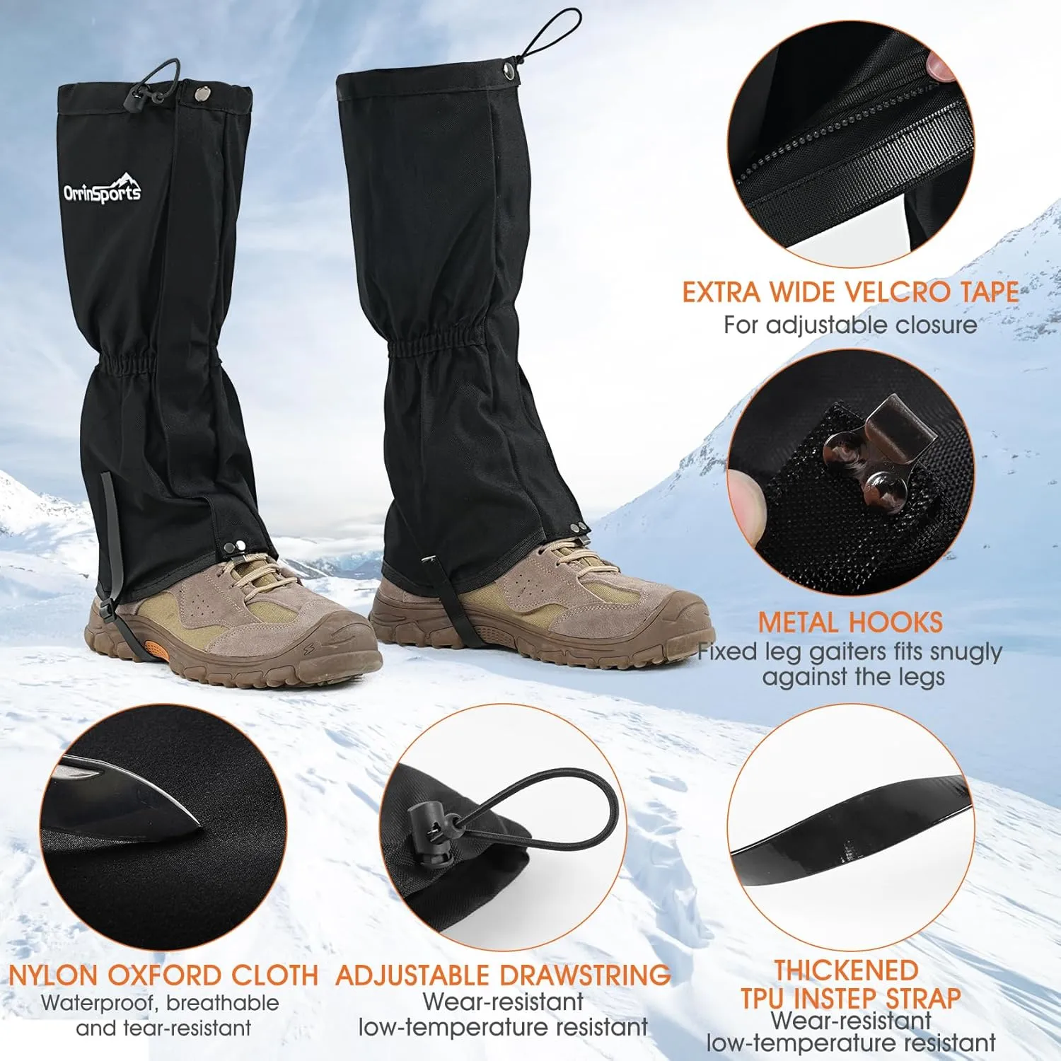 likloks Leg Gaiters for Men & Women, Adjustable Hiking Gaiters for Boots, Durable Lightweight Gaiters for Outdoor Activities