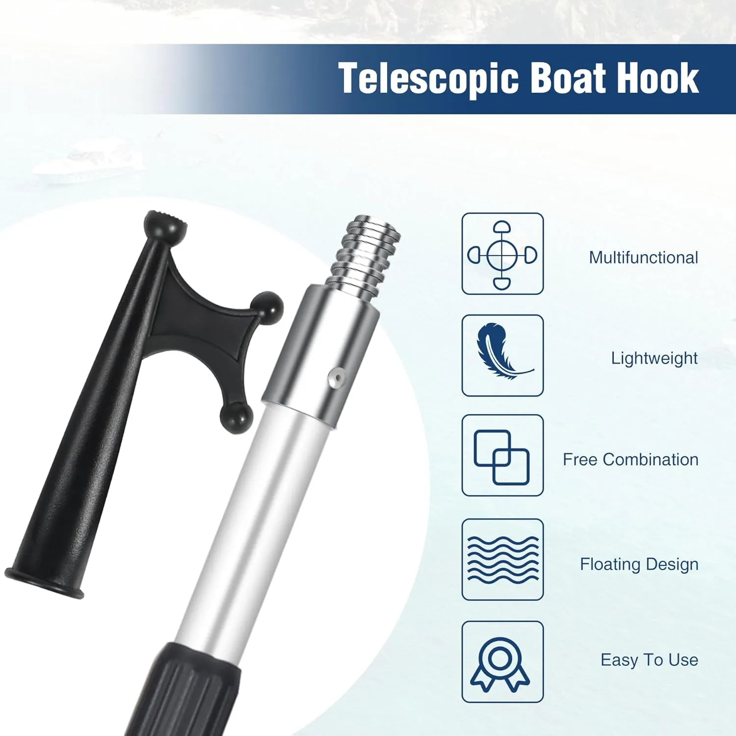 Lineslife Boat Hooks for Docking,12ft Telescoping Pole with Hook,Sturdy and Lightweight Push Pole for Boat Accessories,3ft/8ft