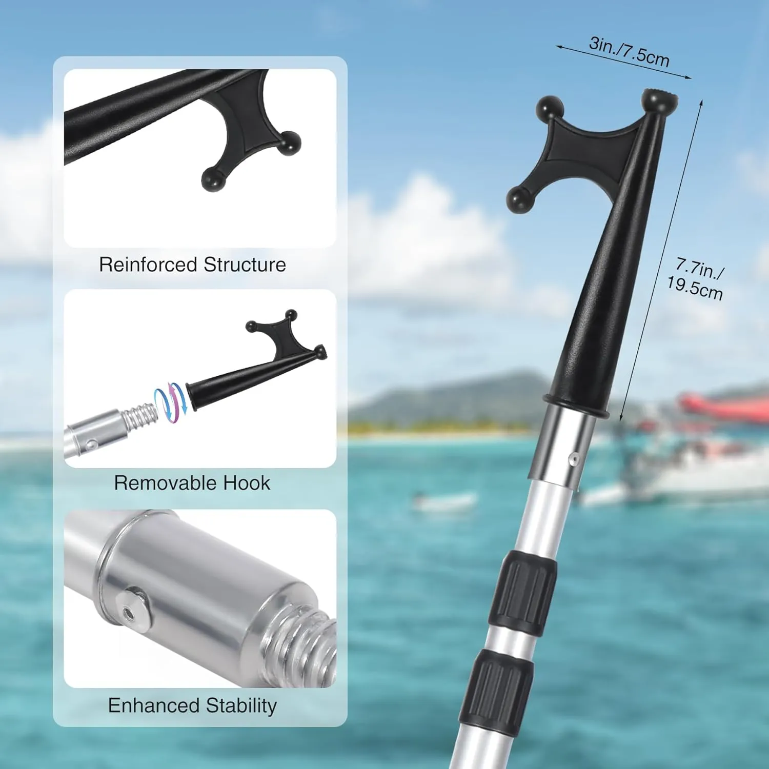 Lineslife Boat Hooks for Docking,12ft Telescoping Pole with Hook,Sturdy and Lightweight Push Pole for Boat Accessories,3ft/8ft